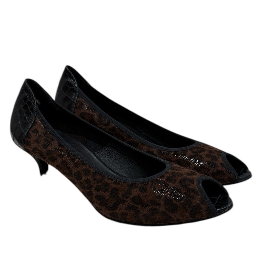 Donald J. Pliner Leopard Animal Print Peep-Toe Kitten Heel Pumps Sz 9 Elegant